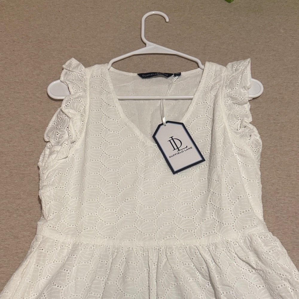 Duffield Lane White Eyelet Ruffle-Sleeve Dress